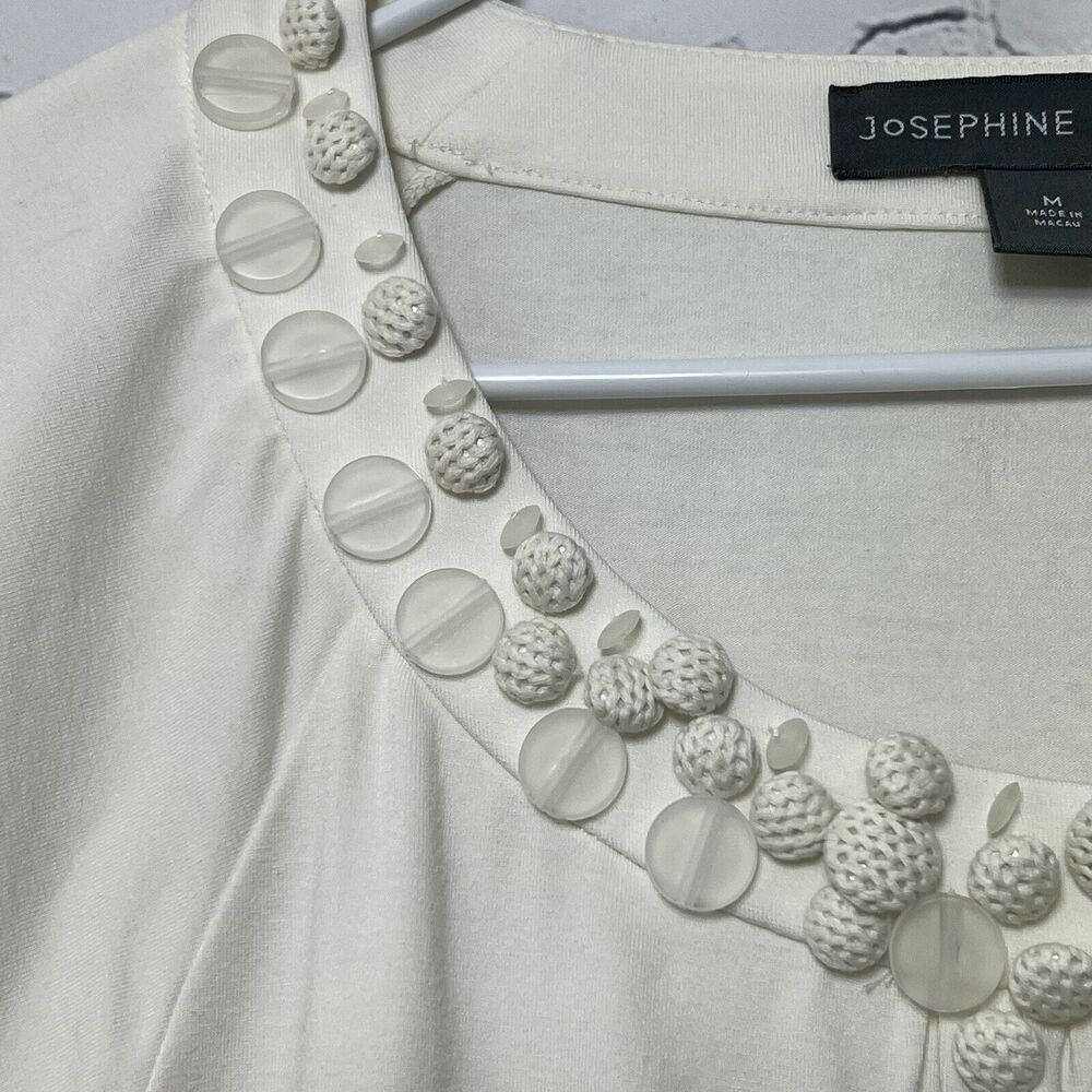 Josephine Chaus Short Sleeve Top Preppy Cream Cottagecore Ivory Size M Boho - Picture 8 of 12